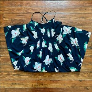 Banana Republic Navy Floral Maxi Dress with White & Green Blooms
